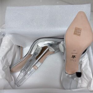 Dior Shimmering Silver Women's White J'A Laminated Leather Pumps Sz 8.5